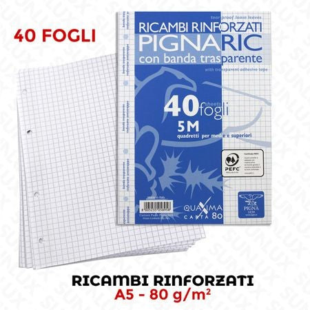 RICAMBI RINFORZATI A5 QUADRETTI 5M 80GR 40FOGLI