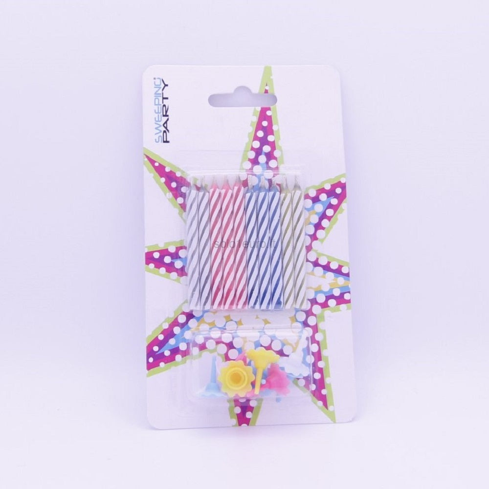 CANDELINE PER TORTA MULTICOLORE CON BASE 10PZ