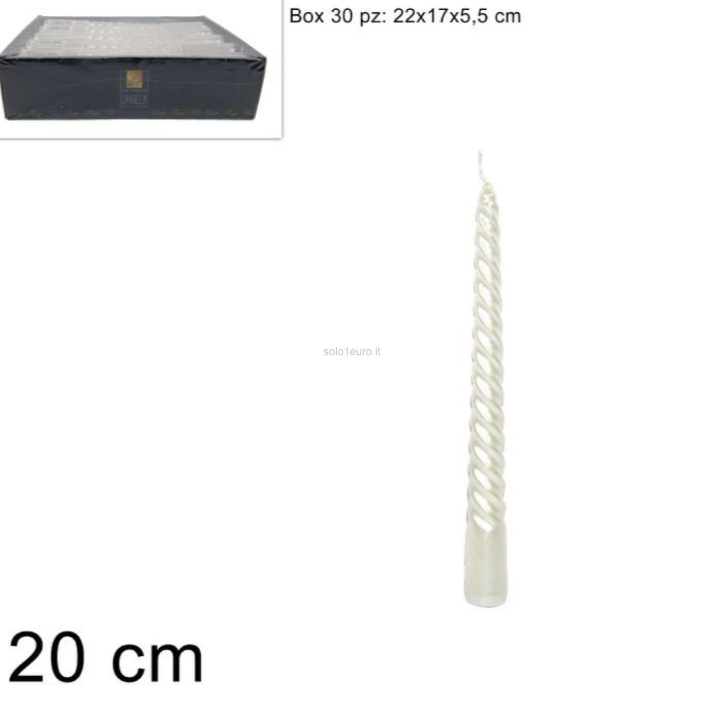 CANDELA TORCIGLIONE LAMINATA 20CM BIANCO