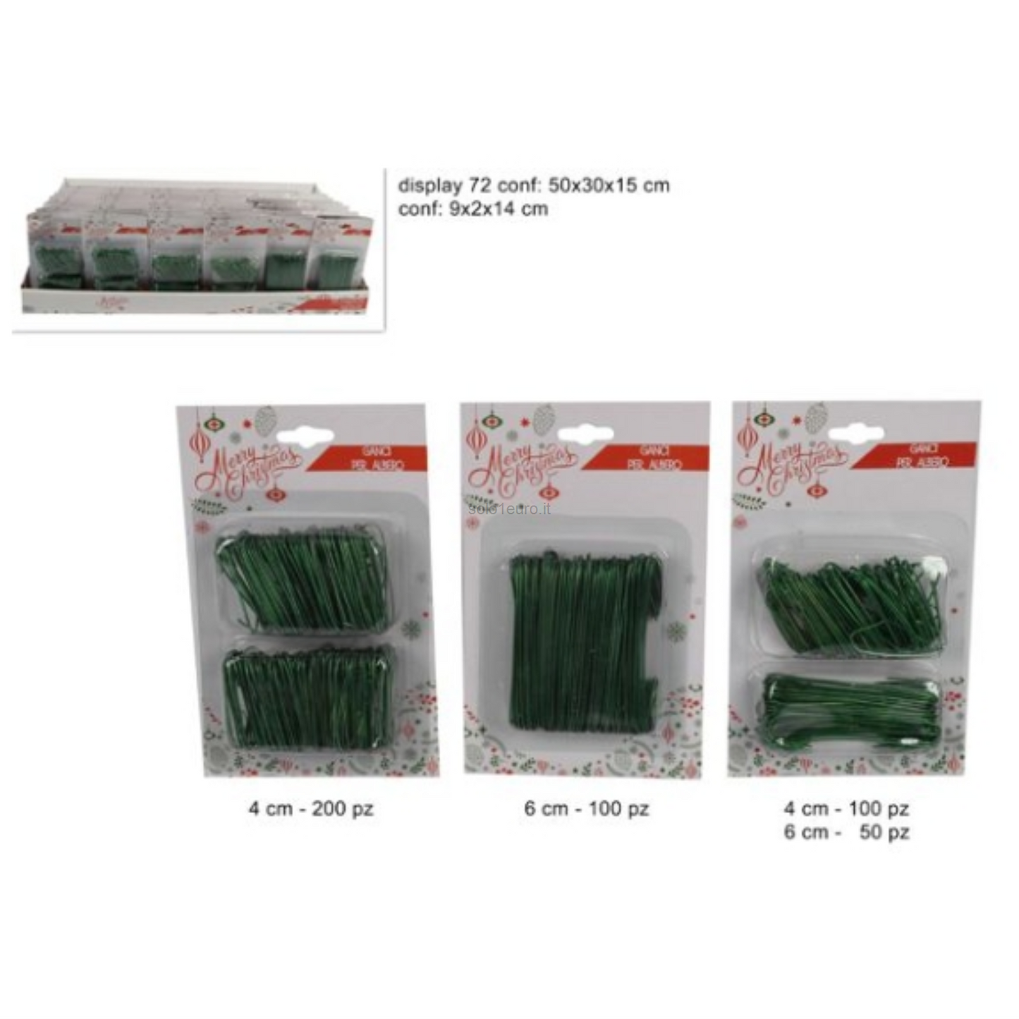 GANCI METALLO PER PALLINE IN VERDE 100*4CM+50*6CM