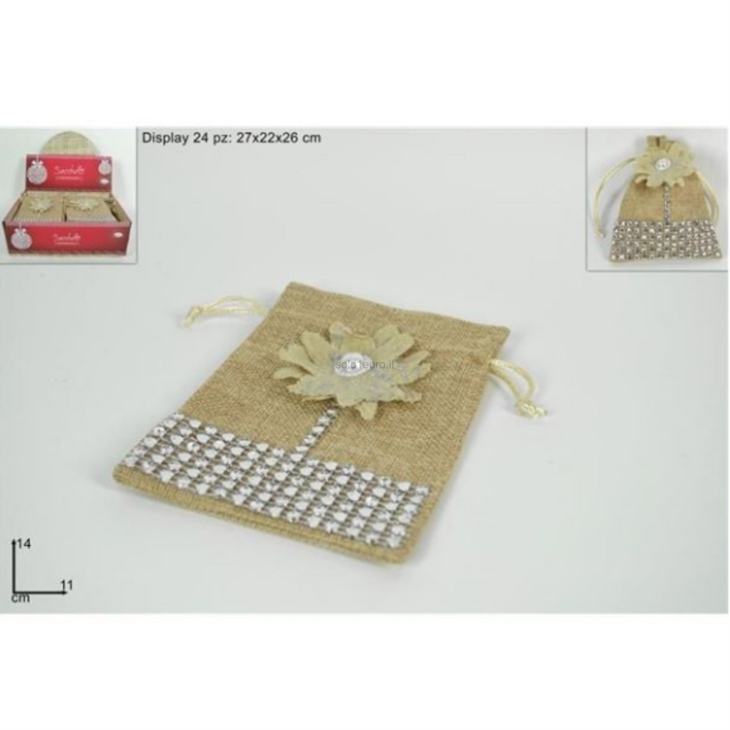 SACCHETTO JUTA CON STRASS EFIORE SILVER 11*14CM