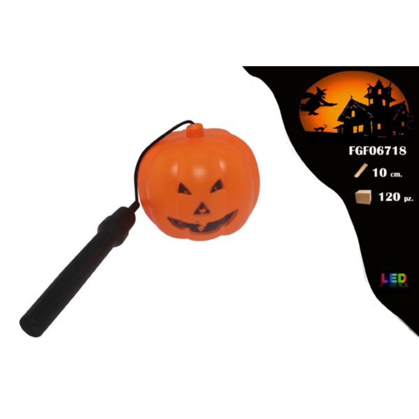 ZUCCA HALLOWEEN LUMINOSA IN PLASTICA LUCE LED CON MANICO 10CM