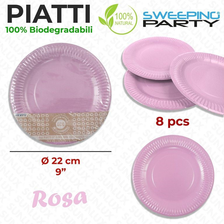 PIATTI BIODEG. ROSA D. 22CM 9* 8PCS