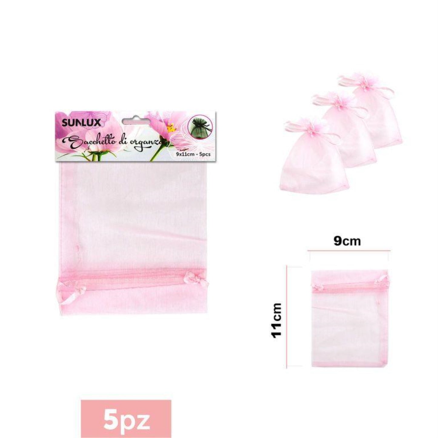 SACCHI ORGANZA PER BOMBONIERE CONFETTI 9*11CM ROSA