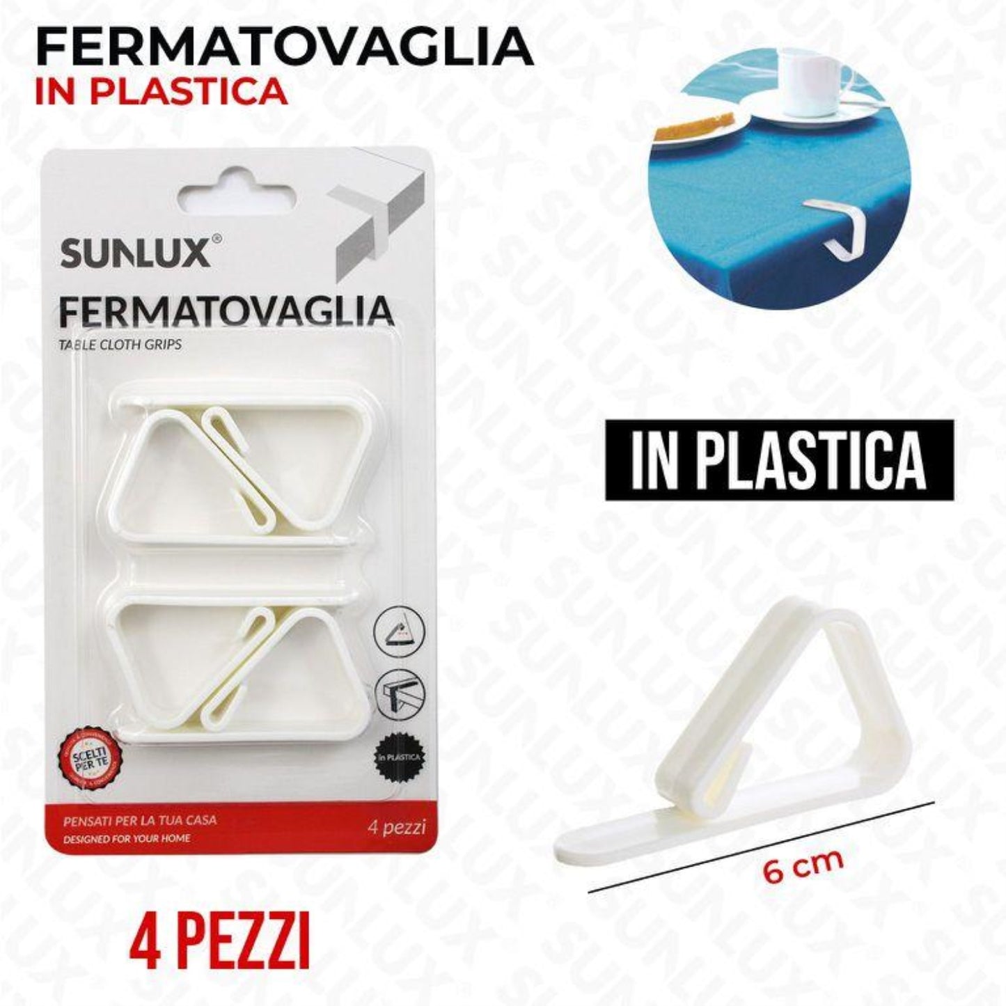 FERMATOVAGLIA PLASTICA BIANCO 4PZ 6CM