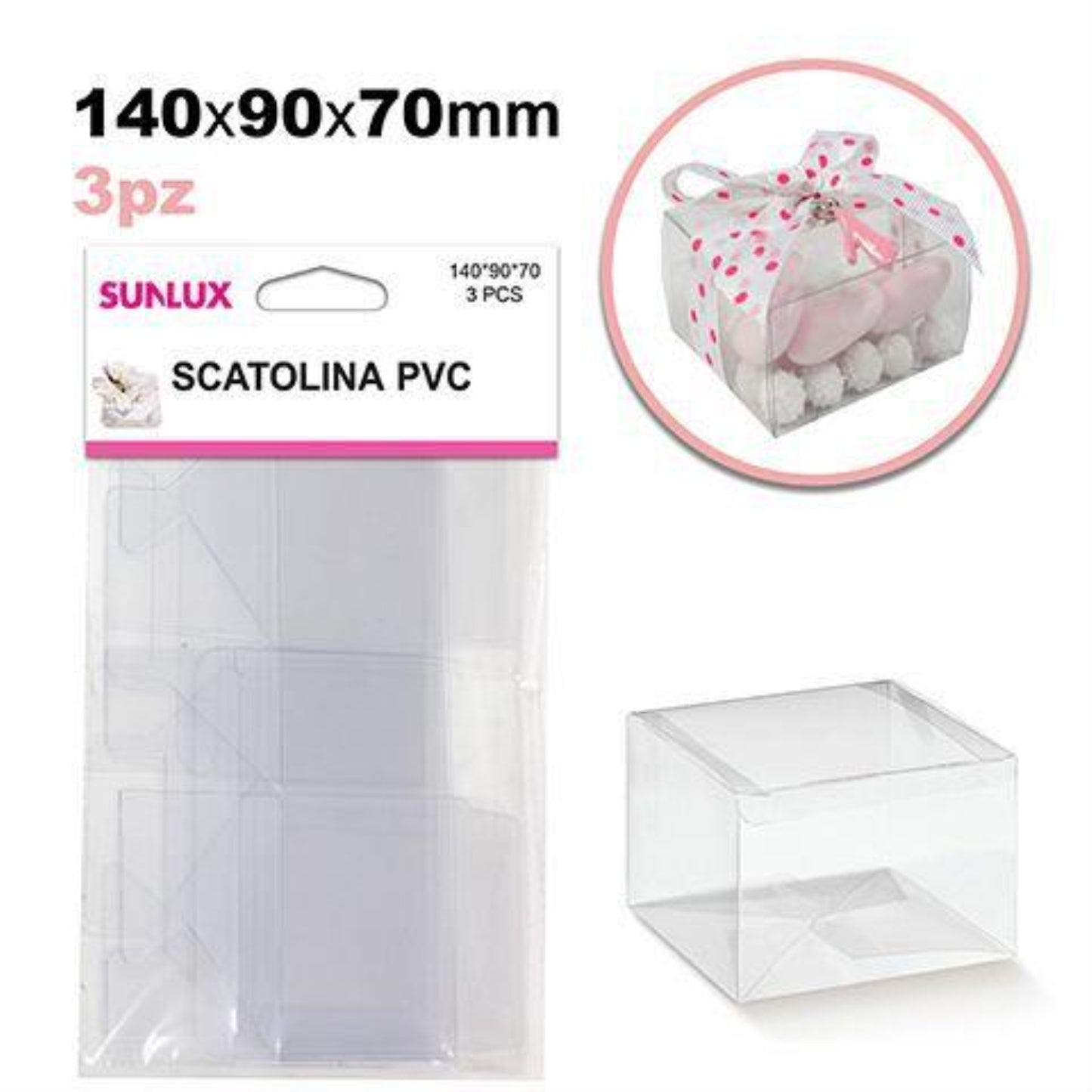 SCATOLINA BOMBONIERE PVC 3PZ RETTANGOLARE 140*90*70MM