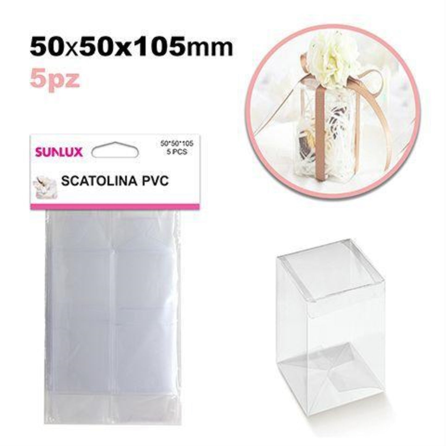 SCATOLINA BOMBONIERE PVC 3PZ RETTANGOLARE 50*50*105MM