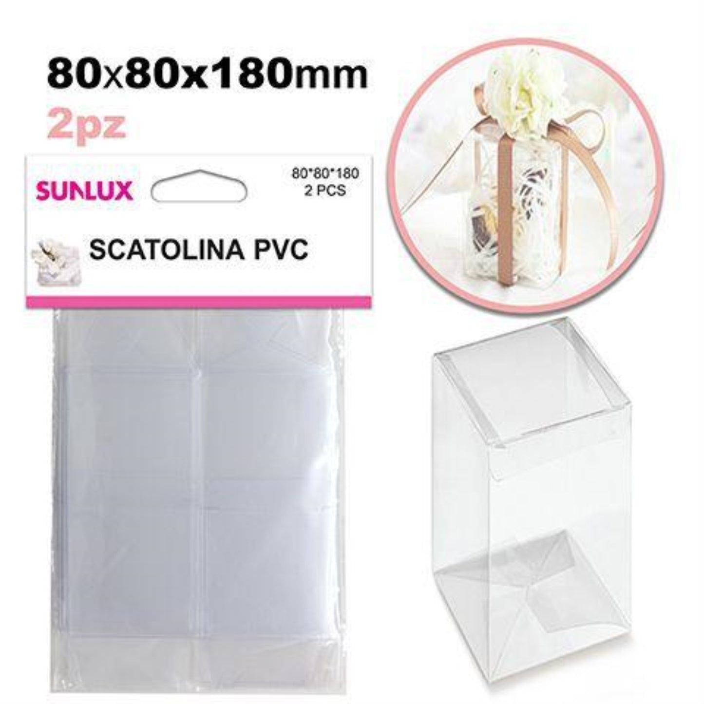SCATOLINA BOMBONIERE PVC 3PZ RETTANGOLARE 80*80*180MM