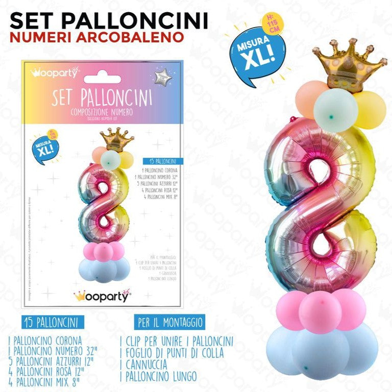 SET PALLONCINI N.8 MULTICOLOR 15PCS 125CM