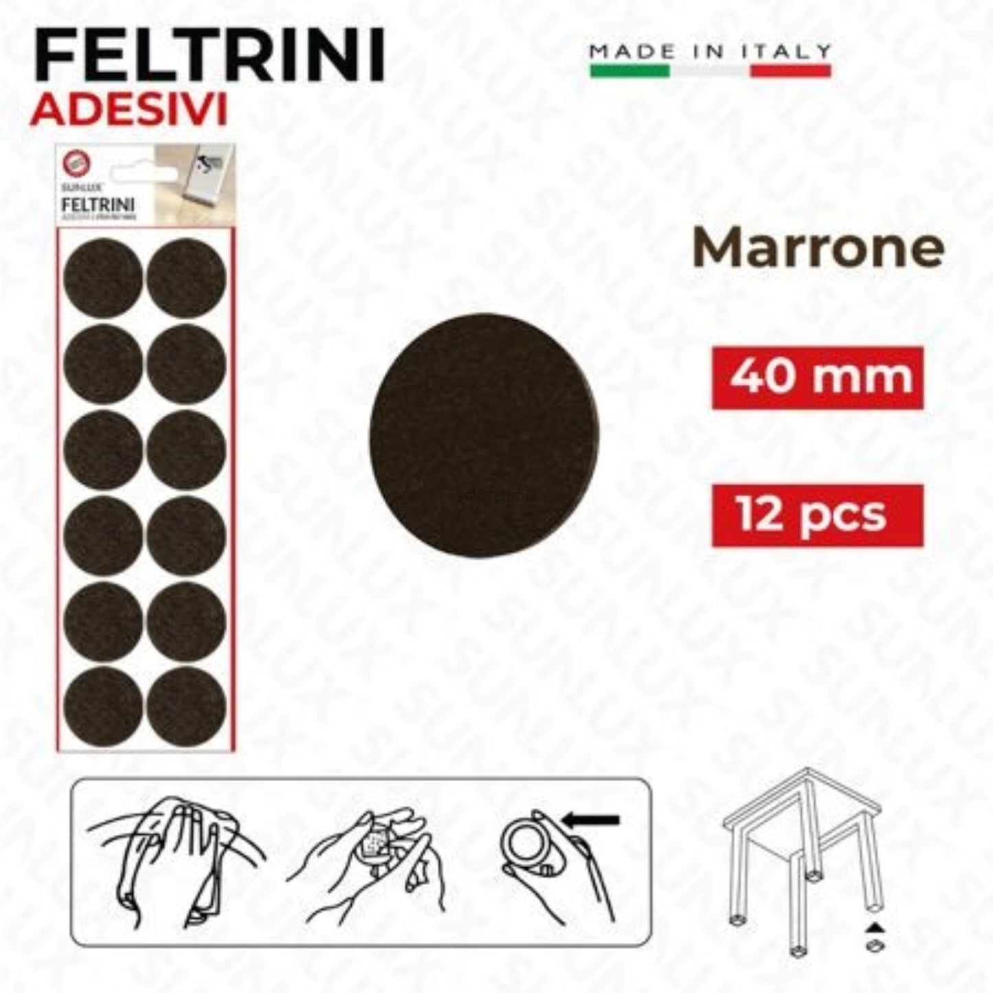 FELTRINI ADESIVI ROT. MARRONE D. 40MM 12PZ