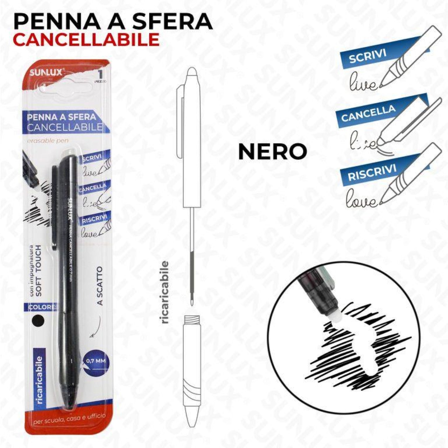 PENNA A SFERA CANCELLABILE A SCATTO 0.7MM NERO