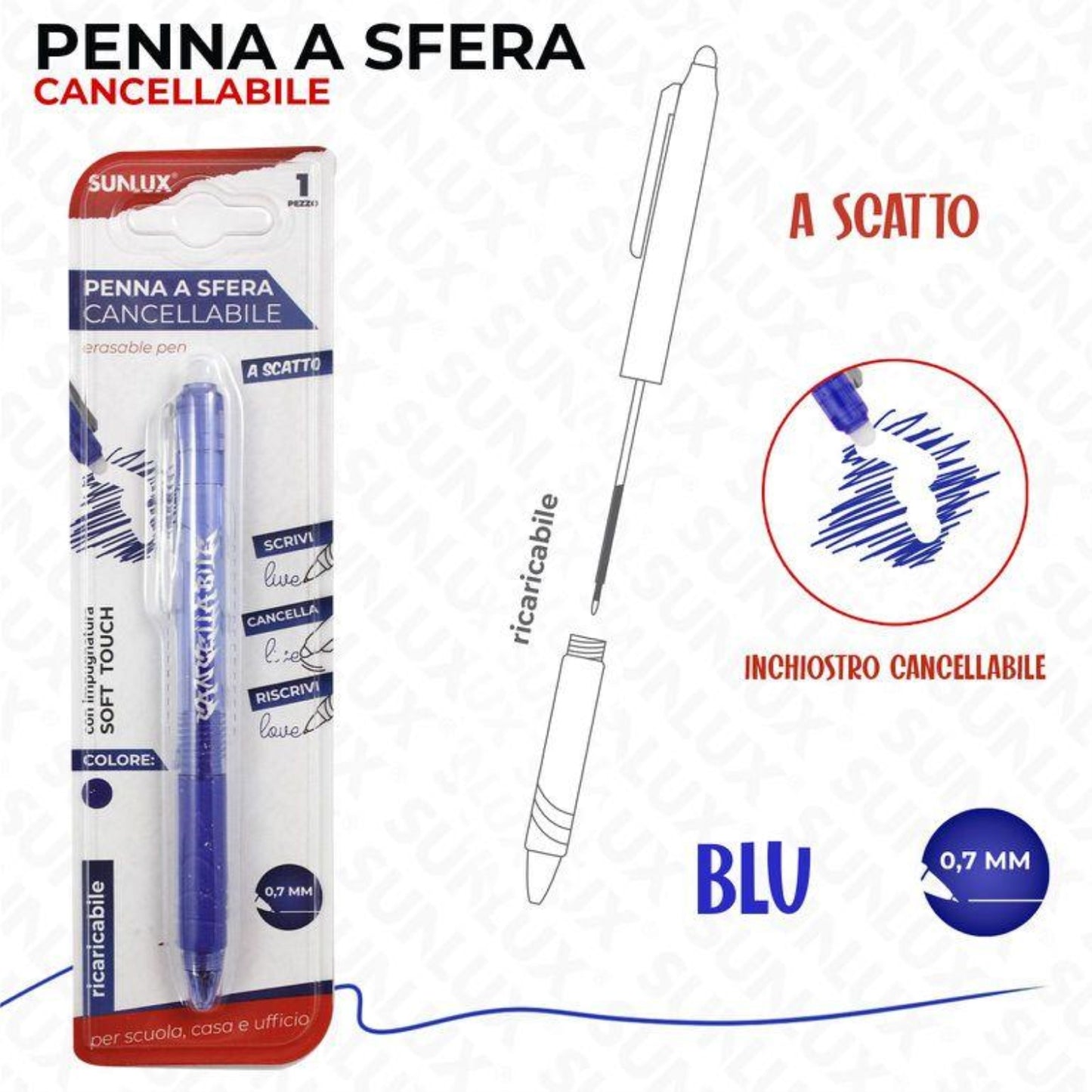 PENNA A SCATTO CANCELLABILE RICAR.BLU 0.7MM