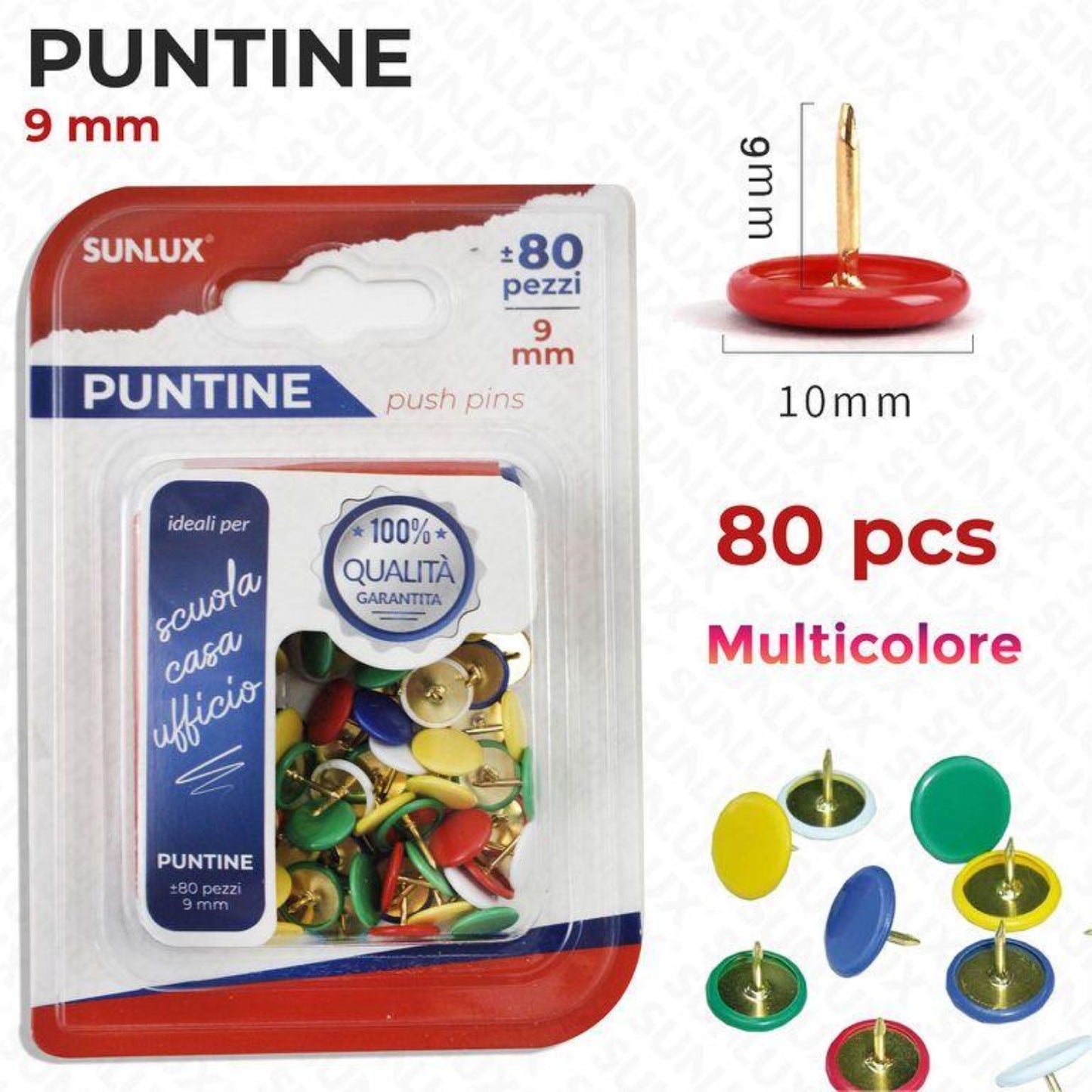 PUNTINE MULTICOLORE 80PZ 9MM