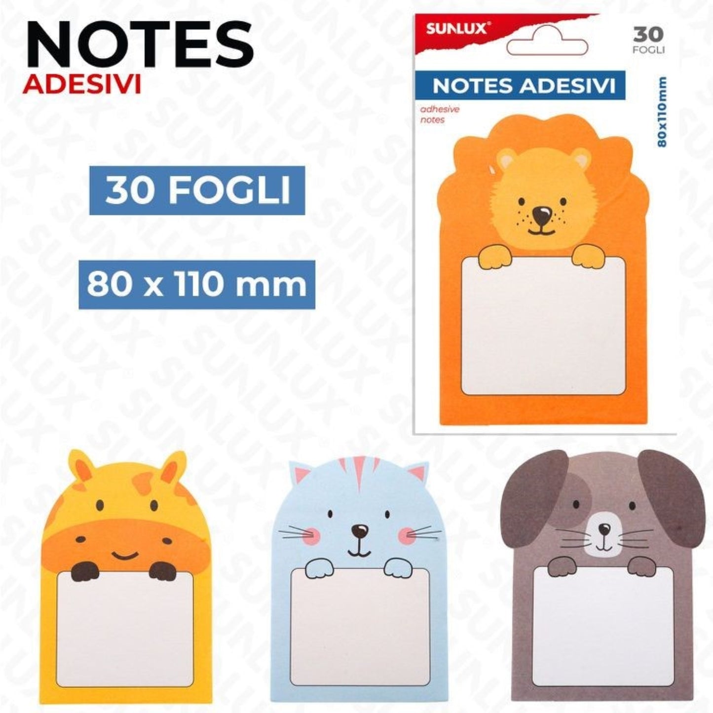 NOTES ADESIVE ANIMALI 30 FOGLI 80*110mm