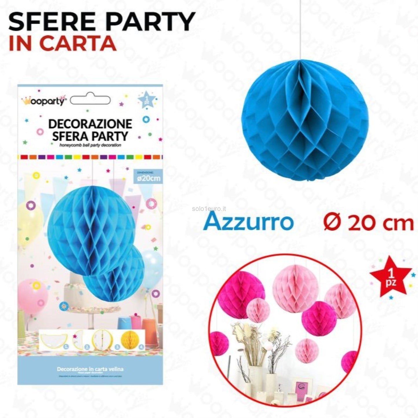 DECORAZIONE SFERA PARTY IN CARTA BLU 20CM