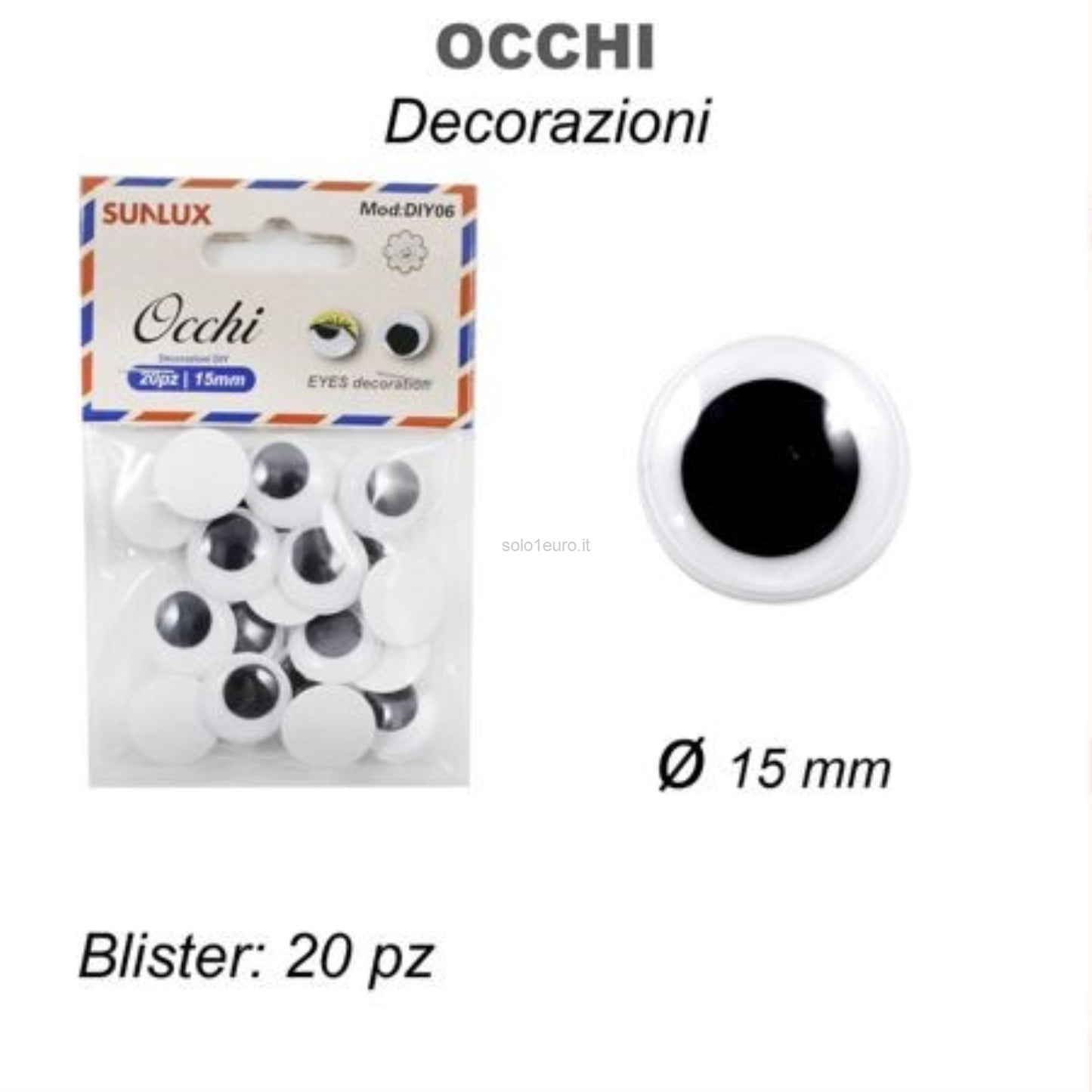 OCCHI NERI ADESIVI 15MM KIT 20 PZ