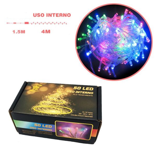50 LUCE LED MULTICOLORE INTERNO 1.5M FILO TRASPARENTE