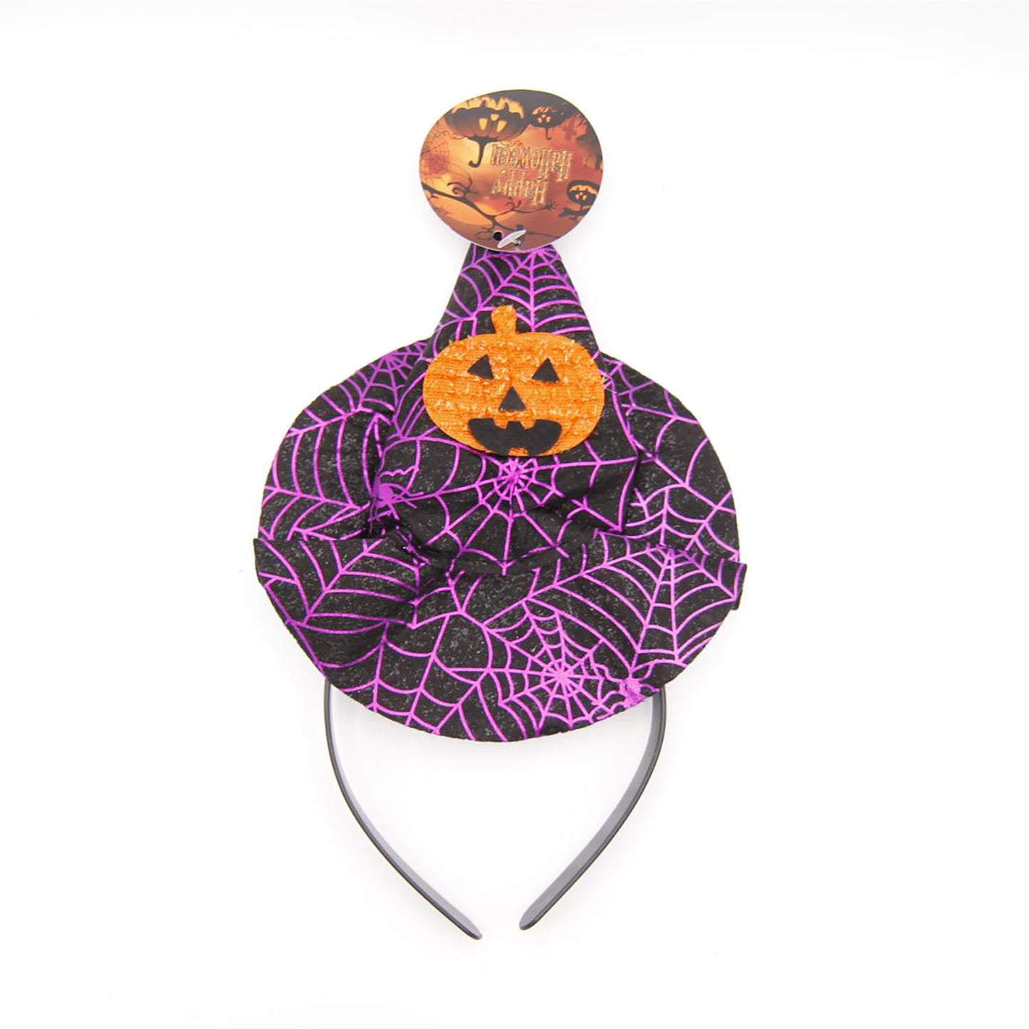CERCHIETTO HALLOWEEN CON MINI CAPPELLO STREGA ZUCCA/PIPISTRELLO/RAGNO 1PZ