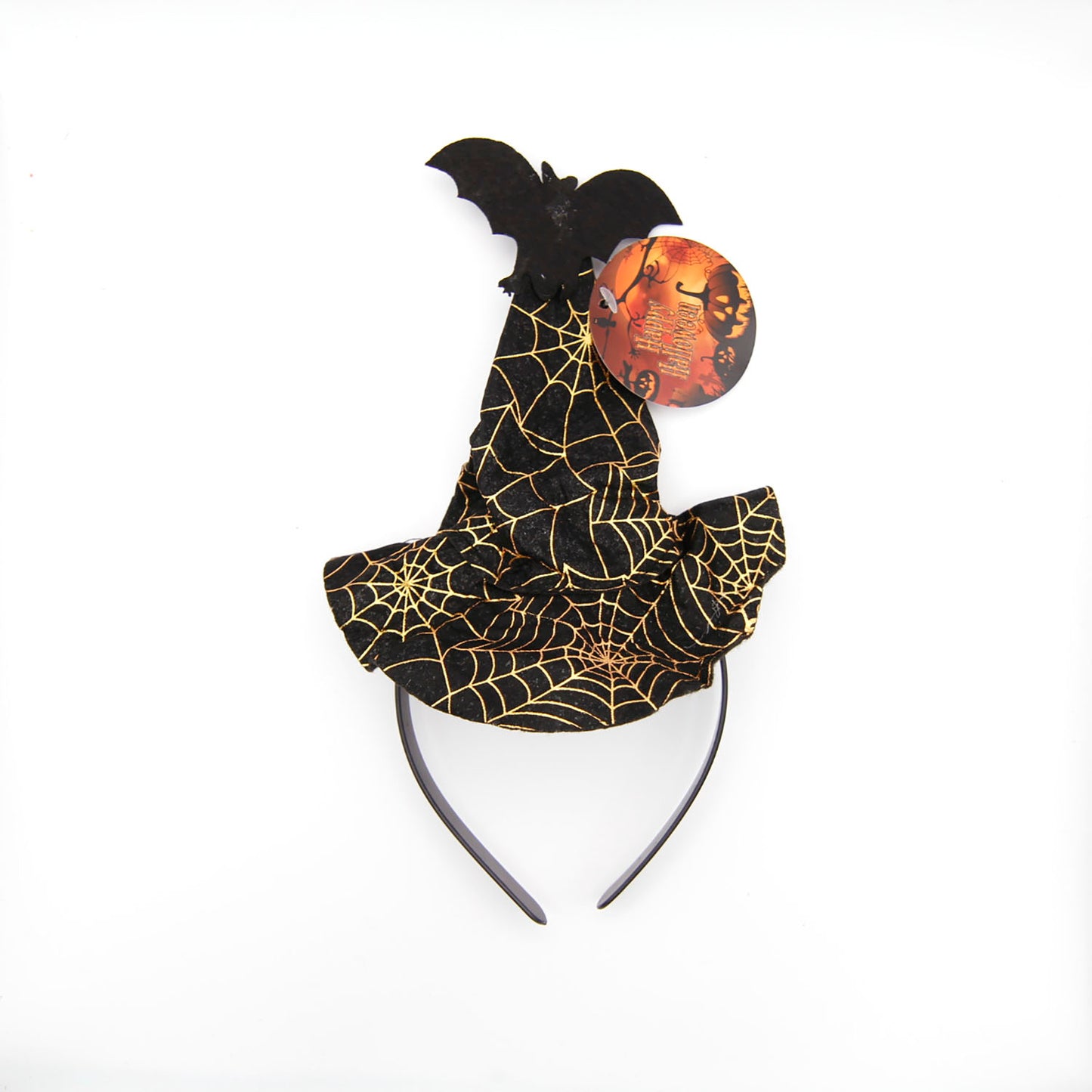 CERCHIETTO HALLOWEEN CON MINI CAPPELLO STREGA ZUCCA/PIPISTRELLO/RAGNO 1PZ