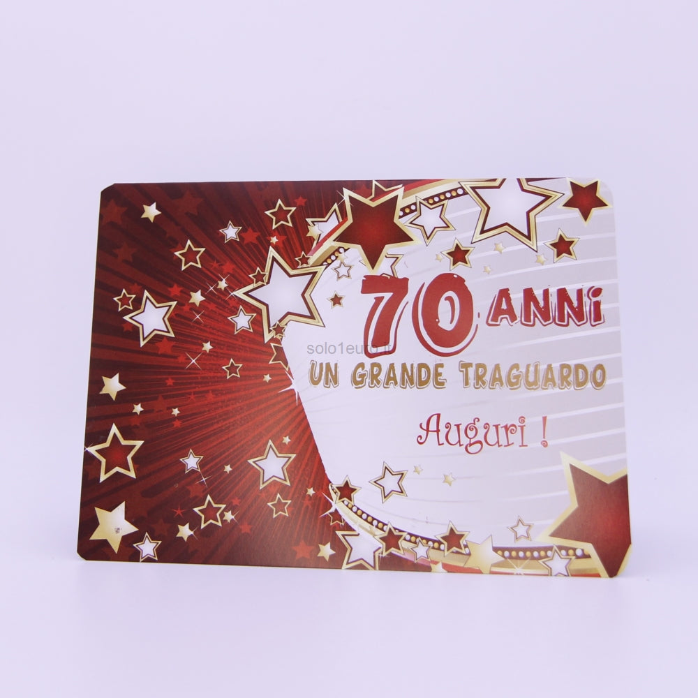 BIGLIETTO AUGURI BUON COMPLEANNO CON BUSTINA 70 ANNI