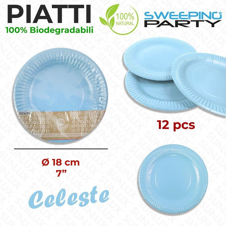 PIATTI BIODEG. CELESTE D. 18 CM 7* 12PCS