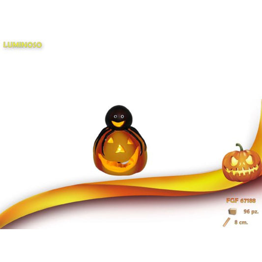 ZUCCA HALLOWEEN LUMINOSA IN CERAMICA CON LUCE LED FANTASMINO 8CM