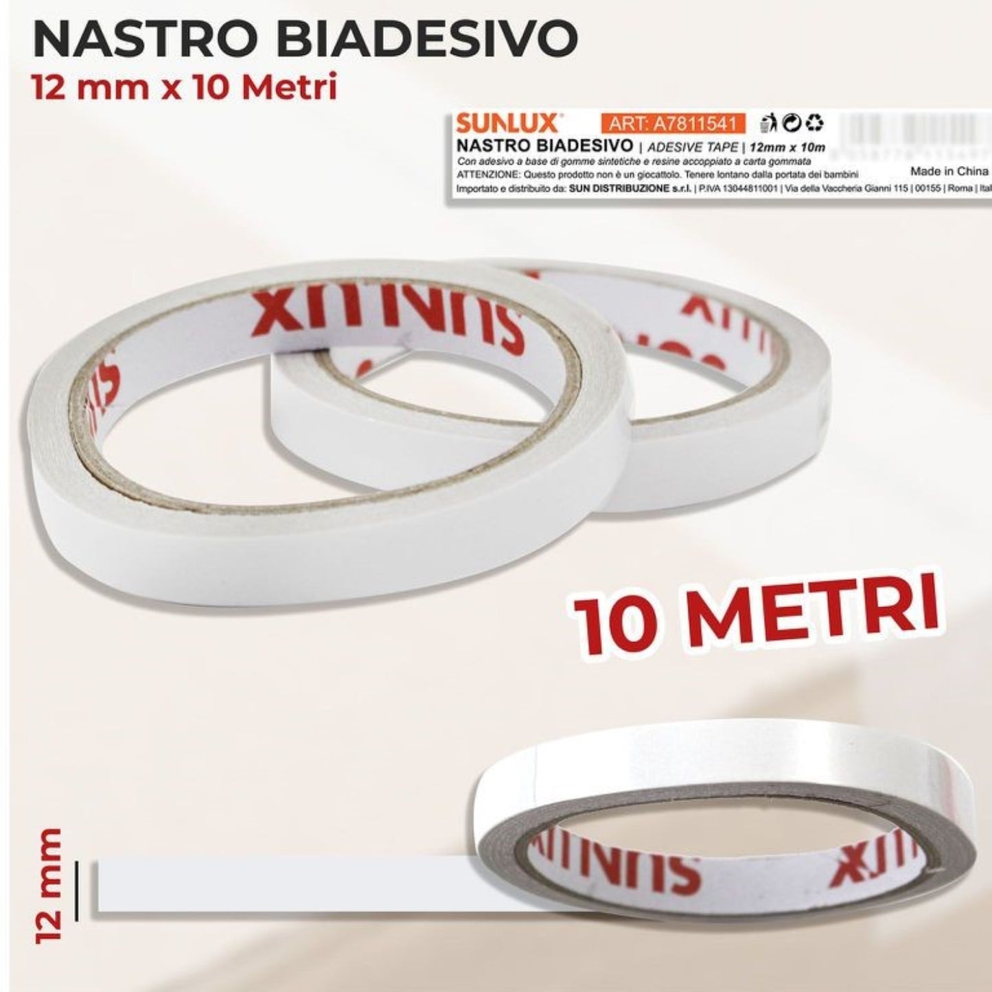 NASTRO BIADESIVO 12mm*10MT