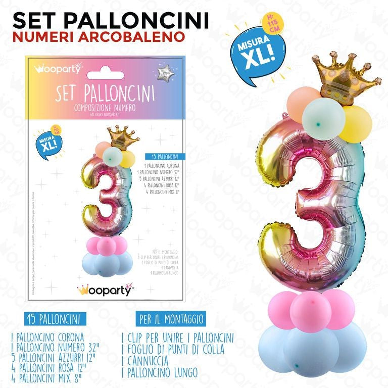 SET PALLONCINI N.3 MULTICOLOR 15PCS 125CM