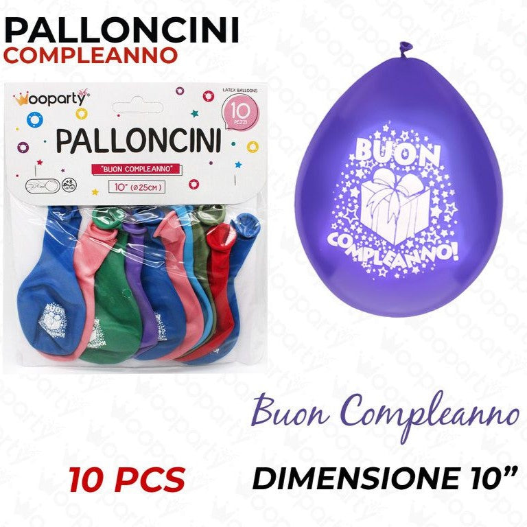 PALLONE BUON COMPLEANNO MULTICOLORE 10PZ