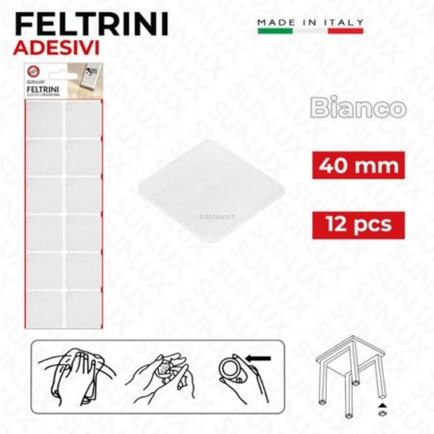 FELTRINI ADESIVI QUAD. BIANCO 40MM 12PZ