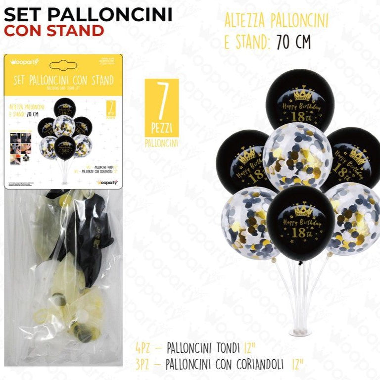 SET PALLON. C/ STAND H. B. 18ANNI 7PCS ASS 70CM