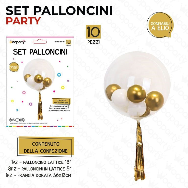 SET PALLONCINI PARTY BIA-ORO 10PCS