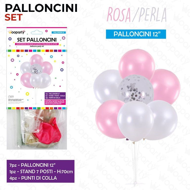 SET PALLON. C/ STAND ROSA/PERLA 7PCS